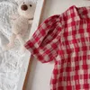 Casual Tshirt per bambini in abiti per ragazze set estivo coreano a maniche corte per bambini abiti da ragazza a quadri 240426