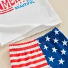 Clothing Sets Independence Day Outfits Summer Kid Clothes Girls Letter Print T-Shirts and Stripe Stars Print Flare Pants Sets Outfit