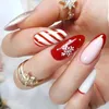 Valse nagels rode witte nep met sneeuwvlokken gedrukt gemakkelijk om eenvoudige peeling aan te brengen voor manicure -liefhebbers en schoonheidsbloggers