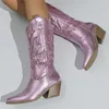 Boots Cowgirl Vrouwen Western Laarzen 2024 Gloednieuwe Mode Borduurwerk Cowboy Mid-Calf Dameslaarzen Schoenen