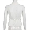 Cibbar vntage pieghest top top abbottonati bianchi a maniche corte camicetta donna chic bandage t-shirt coreano streetwear casual y2k 240422