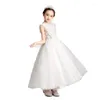 Girl Dresses Children's Dress 2024 Fashionable Sleeveless Fluffy Gauze Flower Wedding Host Piano Performance
