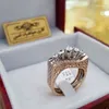 Pierścienie klastrowe luksusowe różowe złoto puste 2pcs dla kobiet wzór układu 2024 Moda S925 Srebrny austriacki kryształy biały prezent cyrnik