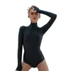 Swimwear féminin Femmes sexy maillots de bain en une seule pièce Rash Guard Troudleneck Zipper Thumbhole Long Manche monokini noir de baignade noir