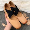 Casual schoenen dames koe leer elastische band cross-riem slip-on ballet flats square teen geplooide gradiënt kleur retro vrouwelijke ballerinas