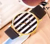 2015 New Genebra Gold Gold Listripe Women Dress Watches Luxury Leather Analog Quartz Wrist Watches Casual Ladies Watches Wholesal8518969