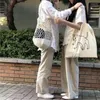 Sacolas de compras fofas desenhos animados cães estampara bolsa de sacola corea ins ploot shopper fino algodão branco bolsa de ombro feminino menina menina