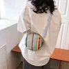 Umhängetaschen gestreifte gestrickte Tasche für Frauen, die runde weibliche Beutel Damen breite Gurtkreuzküste Travle Handtasche weben