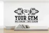 Anpassat namn Gym Bodybuilding No Pain No Gain Wall Sticker Workout Fitness CrossFit Inspirational Citat Wall Decal Dekorera 2106159052987