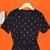 Robes de travail Une lettre en ramine de t-shirt noir en coton élastique et mini-jupe 2 pièces pour femmes 2024 Summer Y2K Tshirt Robe Clothing