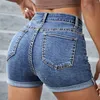 Женские шорты Сплошная джинсовая джинсовая ткань для женщин с высокой талией разрезание отверстия с накаченным краем бодикон