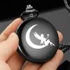 Pocket Watches Vintage Moon Engel Gravierte Uhr Römische Ziffern Frauen anheitige Halskette einzigartige Kinder Mädchen Geschenke