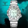 Wristwatches Tandorio NH35 NH36 42mm 20Bar Monster Dive Automatic Watch For Men Date Week Display AR Sapphire Crystal 3.8 Crown Creamy Dial
