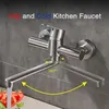 Rubinetti del lavandino da bagno rubinetto per lavello commerciale con acciaio inossidabile costruito in nichel spazzolato a parete flessibile grifo cocina