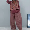 Dwuczęściowe spodnie damskie 2024 Spring Summer Kolor drukowana kamizelka lniana Dyni dwuczęściowy zestaw kobiet luźne stylowe spodnie LX325
