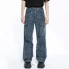 Jeans masculin Luzhen solide 2024 style multi-poche patchwork américain couleur hommes pantalon de jambe large pantalon cargo chic 9c4661