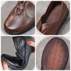 Chaussures décontractées Koznoy 3cm rétro et ethnique plissée Toe rond authentique Femmes en cuir doux Locs de liaisons peu profondes dames d'été