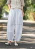 Etnik Giyim 2024 Çin Vintage Pantolon Retro Keten Elastik Bel Halk Gevşek Geleneksel Çift Katmanlar Pantolon Harem