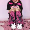 Mujeres calcetines Hosiery Harajuku Punk Black and Pink Plaid Rivet Metal Sweet Cool Socks Retro Slimming