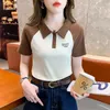Women's Polos Polo Shirts Black Graphic Embroidery Button Female Tee Clothing Trend 2024 Synthetic T-shirts Youthful Elegant Luxury In