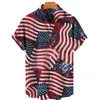 Herren lässige Shirts USA Flagge 3D -Druck für Männer Kleidung Lustige amerikanische Fahsion Architektur Streetwear Blusen Y2K Boy Lapel Bluse Tops