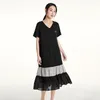 Sukienki imprezowe Toyouth Doman Sukienka 2024 Summer krótkiego rękawu V SKUPE AK SHAPE TALIST CONTRAST CONTATHING MESH ELEGANT ELIC T-shirt