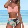 Kobiety stroje kąpielowe Ruched Solid Women 2 -Eup Swimsuit High talia Bikini Sexy Push Up Dwa stroje kąpielowe tankinis set vintage kąpiel