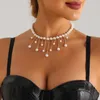 Kedjor gyllene färg imitation pärla handade pärlhårklass halsband för kvinnor tjej delikat lång tofs metall geometrisk hals