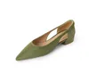 Chaussures habillées krazing pot mouton en daim peu profond de designer européen conception d'été pointu à talon bas épais talon bas slip sur les femmes de couleur verte