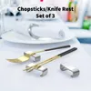 Geschirrssätze 3 PCs Besteck Rack Serving Utensilien Chopstick REST Metal Esstisch Stäbchen Stahl aus Edelstahl Fork -Gabelhalder