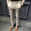 Herenpakken mannen casual broek formele sociale enkel lengte negende zachte stof slanke fit rit met rechte zakelijke pak broek