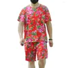 Tracksuits t-shirt shorts voor heren set Chinese etnische stijl bloemenprint outfit met o-neck top wide been casual voor de zomer