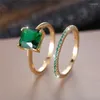Bröllopsringar Kvinnliga kristallgrön zirkonstenförlovningsring Set lyxguldfärgsmycken för kvinnor