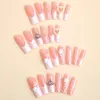Valse nagels 24 -stks druk op lange Franse stijl vlinderparel ontwerp nep nagelspatch afneembaar draagbaar dragen dragen herbruikbaar