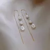 Dangle Kronleuchter koreanischer exquisiter Imitation Perlleibsel -Ohrring für Frauen glänzend Zirkon Blumenblatt Lange Ohrlinie Geometrischer Ohrringschmuck