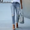 Mode gebroken gaten Tassel rechte jeans dames midwaist knop splicing denim broek dames trend streetwear casual broek 240423