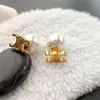 Luxo Big Pearl Celi Letters Designer Brincos para mulheres 18K Gold Golds Charm elegante Diamo