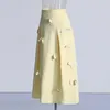 Skirts Sweet Elegance High Waist A- Line Skirt Women 2024spring Summer Patchwork Flower Decoration Yellow Long Female
