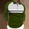 Frühling Herbst Männer Langarm Langarm Reißverschluss Polo Shirt Casual Fashion Stripe Golf 240416