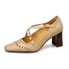 Kleding schoenen retro hoge hakken lente herfst vintage brogue pumps glijden op elegante dames koehide hak 6,5 eenvoudig
