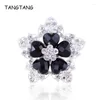 Broches tangtang bloemen broche zwarte hars stenen sjaalpennen elegante vrouwelijke kraag pen gespeld kristallen strass rhinestone