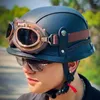 Casques de moto CASHET RETRO Vintage Casco Moto Pu Cruiser Chopper Scooter Cafe Racer Cascos Half Face