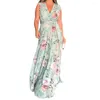 Vestidos casuais vestido estampado floral mulheres longa v pescoço manguido elegante em emenda