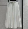Skirts 2024 Spring Summer Holiday Women Solid Long Pleated Skirt Belt Swinging White Black