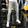 Męskie rozryte dżinsy haftowe chude spodnie wysokiej jakości szczupły dopasowanie vintage niebieskie dżinsy hip hopowe streetwear mans dżinsowe spodnie 240420