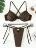 Damenbadebekleidung 2024 Unterdrückte Mini Micro String Bikini Frauen Badeanzug weiblicher Tanga-Zwei-Steife mit hohem Schnittanzug Schwimmanzug Badeanzug