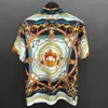 Men Short Sleeve Luxury Royal Gold Printed Shirt Floral Baroque Designer Shirt Men High Street Vintage Party Banquet Souvenir 240429