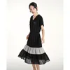 Sukienki imprezowe Toyouth Doman Sukienka 2024 Summer krótkiego rękawu V SKUPE AK SHAPE TALIST CONTRAST CONTATHING MESH ELEGANT ELIC T-shirt