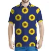 Herrpolos färgglada solros grafisk polo skjorta män 3d tryckt blommor lapel korta ärmar kvinnor sommar gata t-shirt knapp tee skjortor