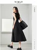 Casual Dresses Vimly Elegant Patchwork Black Long Women 2024 Spring O-neck Sundresses A-line Knitted Tank Dress Womans Clothing M5685